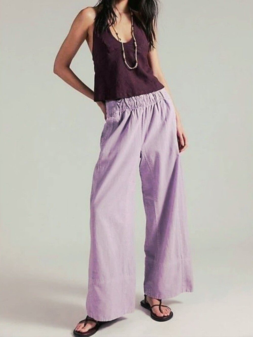 Free People Women's Lilac Day's End Linen Blend Pull-On Pants Medium Wide Leg
